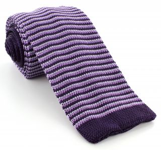 Purple Thin Stripe Skinny Silk Knitted Tie