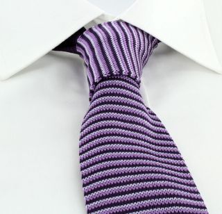 Purple Thin Stripe Skinny Silk Knitted Tie