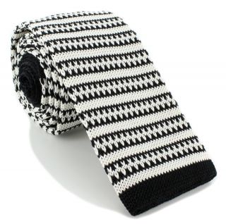 Black & White Pattern Stripe Skinny Silk Knitted Tie