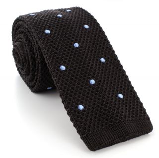 Brown with Blue Spots Skinny Silk Knitted Tie