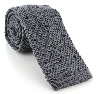Charcoal with Black Spots Skinny Silk Knitted Tie