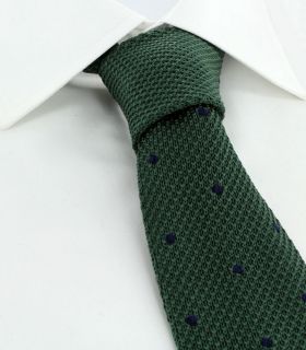 Green with Navy Spots Skinny Silk Knitted Tie