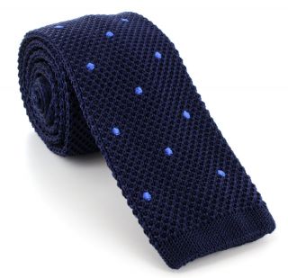 Navy with Blue Spots Skinny Silk Knitted Tie