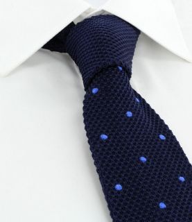 Navy with Blue Spots Skinny Silk Knitted Tie