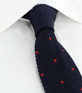 Navy with Red Spots Skinny Silk Knitted Tie