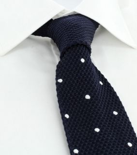Navy with White Spots Skinny Silk Knitted Tie
