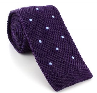 Purple with Blue Spots Skinny Silk Knitted Tie