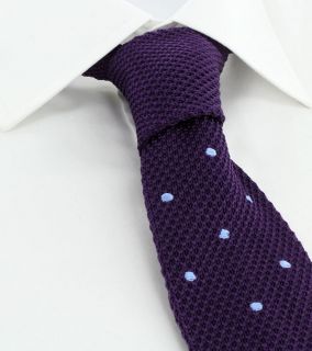 Purple with Blue Spots Skinny Silk Knitted Tie