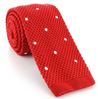 Red with White Spots Skinny Silk Knitted Tie