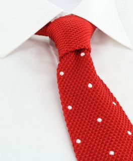 Red with White Spots Skinny Silk Knitted Tie