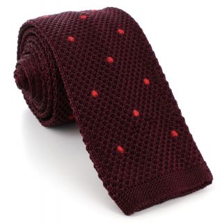 Wine with Red Spots Skinny Silk Knitted Tie
