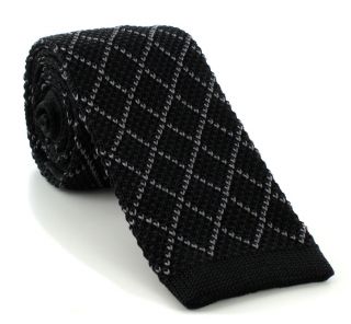 Black with Charcoal Diamonds Skinny Silk Knitted Tie