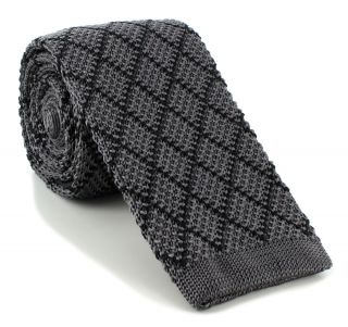 Charcoal with Black Diamonds Skinny Silk Knitted Tie