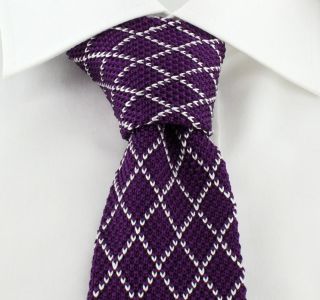 Purple with White Diamonds Skinny Silk Knitted Tie
