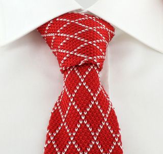 Red with White Diamonds Skinny Silk Knitted Tie