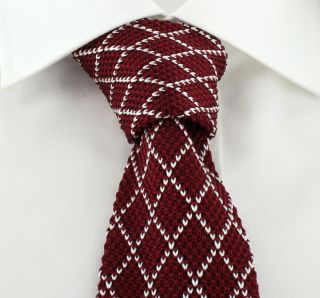 Wine and white Diamonds Skinny Silk Knitted Tie