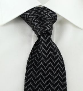 Black with Charcoal Zigzag Skinny Silk Knitted Tie