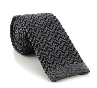 Charcoal with Black Zigzag Skinny Silk Knitted Tie