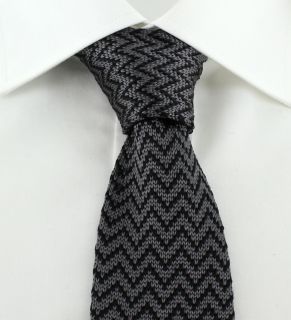 Charcoal with Black Zigzag Skinny Silk Knitted Tie