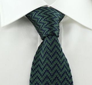 Green with Navy Zigzag Skinny Silk Knitted Tie