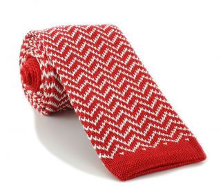 Red with White Zigzag Skinny Silk Knitted Tie