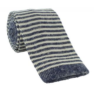 Blue with White Thin Stripe Skinny Knitted Tie