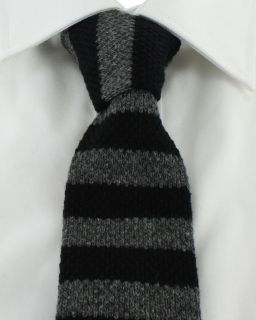 Black & Grey Block Stripe Skinny Acrylic & Cotton Knitted Tie