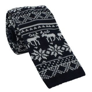 Navy & White Christmas Knitted Tie