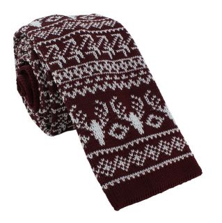 Wine & White Christmas Knitted Tie