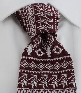 Wine & White Christmas Knitted Tie