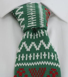 Green, Red & White Christmas Knitted Tie