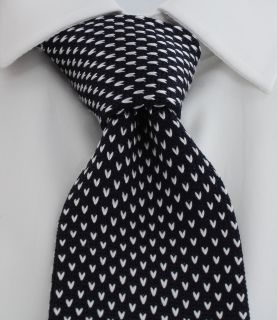 Navy with White V Dots Skinny Silk Knitted Tie