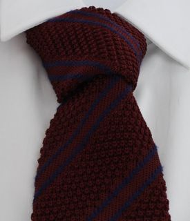 Burgundy with Navy Diagonal Stripe Skinny Silk & wool Knitted Tie