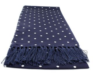 Navy Narrow Polka Dot Silk Scarf