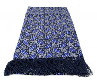 Blue Narrow Small Paisley Silk Scarf