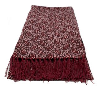 Burgundy Narrow Small Paisley Silk Scarf