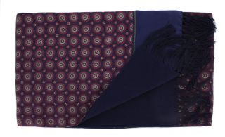 Navy Vintage Medallion Silk & Wool Scarf