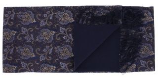 Brown & Blue Paisley Silk & Wool Backed Scarf