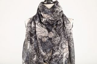 Black Abstract Floral Paisley Scarf