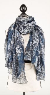 Navy Abstract Floral Paisley Scarf