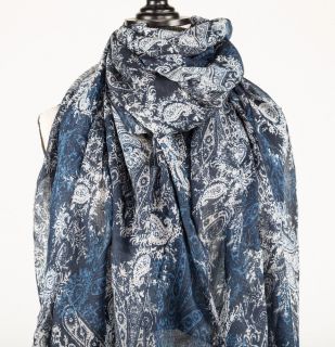 Navy Abstract Floral Paisley Scarf