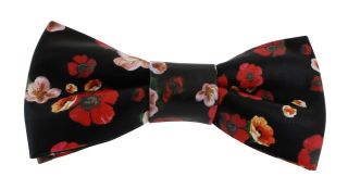 Red Flower Leather Look Bow Tie