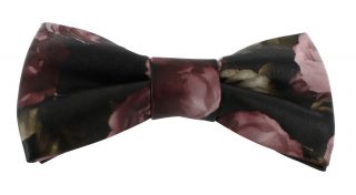Pink Flower Leather Look Bow Tie