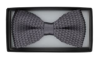 Charcoal Silk Knitted Bow Tie