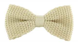 Cream Silk Knitted Bow Tie