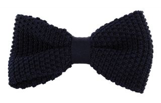 Navy Silk Knitted Bow Tie