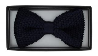 Navy Silk Knitted Bow Tie