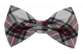 White Tartan Ready Tied Silk Bow Tie