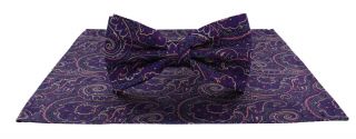 Magenta Fine Paisley Silk Bow Tie & Pocket Square Set