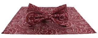 Red Fine Paisley Silk Bow Tie & Pocket Square Set